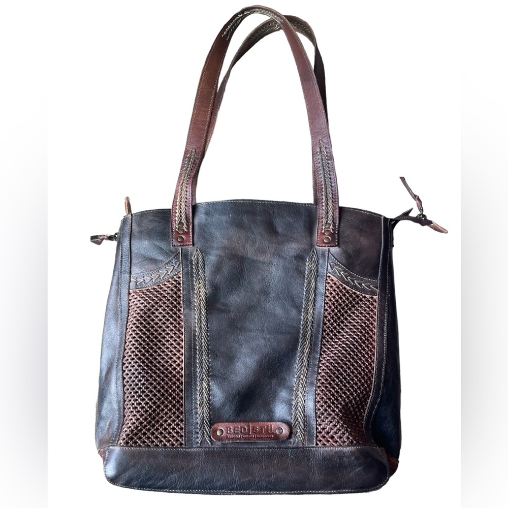 Bed Stu Amelie Weaved Black Teak Rustic Leather Handbag